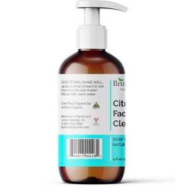 Organic Citrus Facial Cleanser Wash, 4 oz | 100% Natural, Skin Clearing Soap, Anti Blemish, Fights Acne, Non Drying, Non Oily. No Harmful Chemicals. For Women and Men.