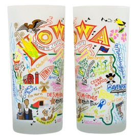 Catstudio Drinking Glass, Iowa Frosted Glass Cup for Kitchen, Drinking Glasses, 15oz Dishwasher Safe Tumbler for Iowa Lovers