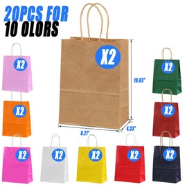 Medium 20Pcs Kraft Bags With Handles 21x11x27cm Gift Bag 12 Different Senior Color Bags Multiple Uses (10.69x8.26x4.33Inch, Medium Size)