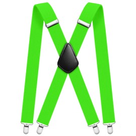 Aomig Braces for Men Striped Braces Men Extra Strong Wide 3.5 cm with Very Strong 3/4 Metal Clips Adjustable Elastic One Size Braces for Men Women Wide Long X/Y-From, Bright green