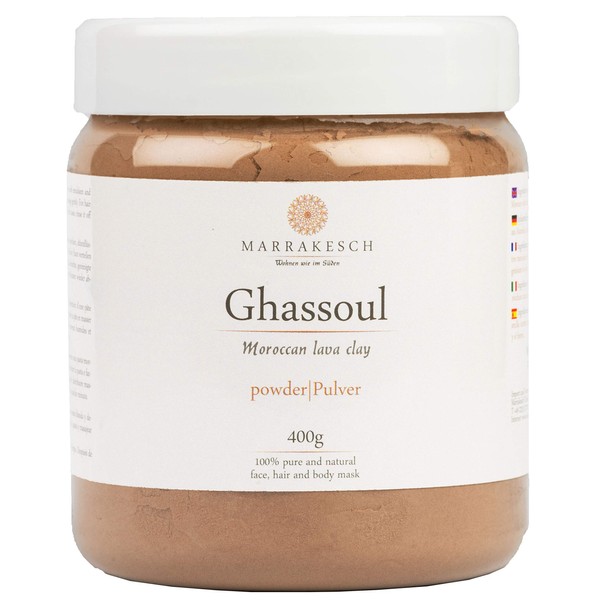 Marrakech Ghassoul Mineral Clay Powder 400 g, Original Moroccan Mineral Clay Face Mask for Facial Cleansing, Natural Exfoliation for the Face, Skin and Hair, Cleansing for Body Care