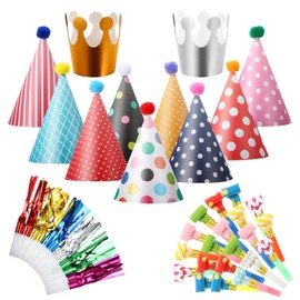 metagio 38 Piece Party Hats Set Party Hats Air Flute Whistle Birthday Hat Party Cone Hats Party Hats Birthday Party Supplies for Children's Birthday Festival Baby Shower