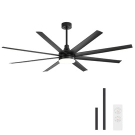 Breezary 72" Ceiling Fans with Lights Remote Control, 8-Blade, Reversible DC Motor, 6-Speed, 2 Down Rods, 3 Color Led Light, Industrial Ceiling Fan Light Chandelier for Bedroom Living Room (Black)