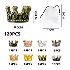 Pack of 120 Crown Jewellery Accessories with 1 Storage Bag, Mini Crown Decoration, Crafts, Small Alloy Crown Pendant, Crown Jewellery for DIY Bracelet Necklace (Multi-Colour), Alloy Steel