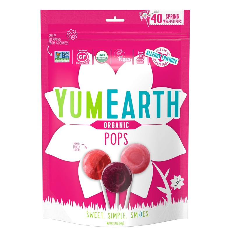 YumEarth Organic Spring Lollipops, Fruit Flavored Pops, 40 Count -