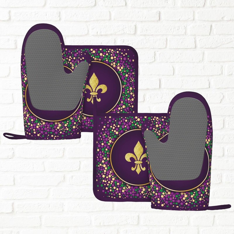 Mardi Gras Purple Golden Glitter Fleur De Lis Oven Mitts