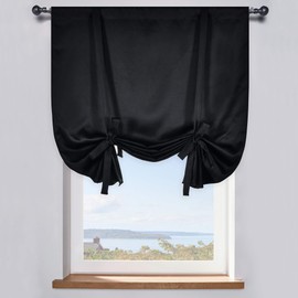 99% Blackout Thermal Insulated Adjustable Tie Up Shade Curtain with Rod Pocket Top - 42 Wide by 45 Inch Long (Black,1 Panel)