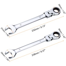HARFINGTON 2pcs Flex-Head Ratcheting Wrench 18/19mm 180° Rotating Head Metric Ratchet Combination Wrenches 72-Teeth Chrome Vanadium Steel Open End Ratchet for Fasteners Nut Bolt