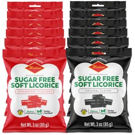 HALVA Sugar Free Licorice Candy Black and Red - Made with All Natural Ingredients - Chewy, Original Flavor with Long-lasting Taste, NON-GMO, Vegan, Kosher - 2x6 pack