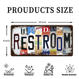 Vintage Metal Restroom Sign - Rustic Bathroom Door Plaque for Offices, Businesses, Restaurants - Durable 12x6 Inch Wall Decor License Plate