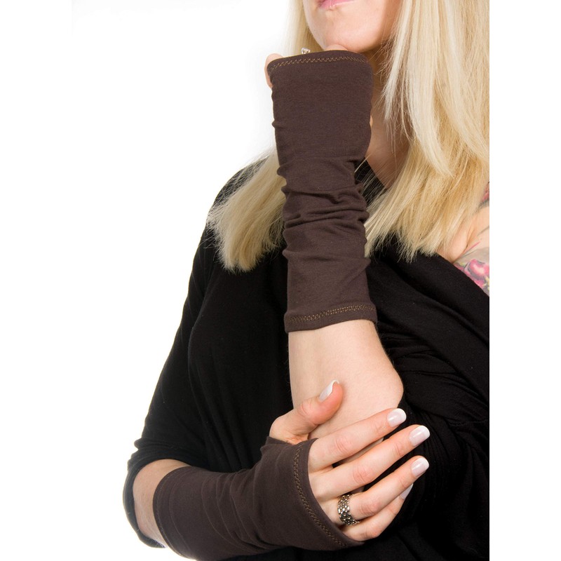 Forgotten Cotton Long Jersey Fingerless Gloves (Brown)
