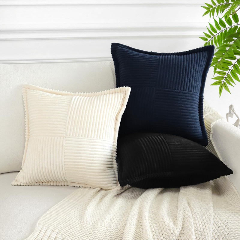 Artscope Corduroy Cushion Covers Pack of 2 Modern Patchwork Throw