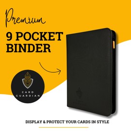 Card Guardian - 9 Pocket Premium Binder with Zipper for 360 cards - side loading pockets for Trading Card Games TCG (Black)