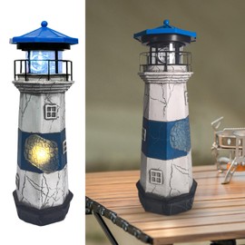 Darkdec Solar Lighthouse Statue Outdoor Decor – Rotating LED Solar Lighthouse, Waterproof Solar Lighthouse for Patio, Yard, Pathway, and Gift Ideas - Blue