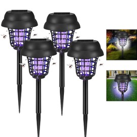 4 Pack Solar Bug Zapper Outdoor Waterproof Solar Powered Mosquito Zapper Repellent Outdoor Patio,Cordless & Auto On/Off Small Fly Insect Gnat Zappers Light for Garden Backyard for Outside, Black