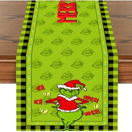 Christmas Table Runner, 33 x 183 cm, Linen Christmas Table Runner, Linen Table Linen, Kitchen Tablecloth, Dining Table, Table Decoration, Table Runner, Decoration for Indoor and Outdoor Holiday Party