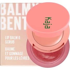 Kaja Bálsamo labial y exfoliante - Balmy Bento Acabado coral, hidrata, exfolia, suaviza los labios, tamaño de viaje compacto, rosa fresa, 0.4 onzas