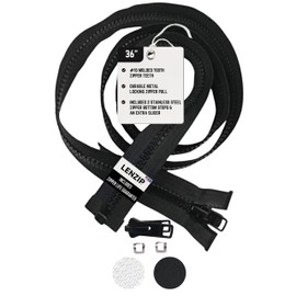 EZ-Xtend Lenzip #10 Separating Zipper for Canvas - Heavy Duty Cut to Length w/Double Metal Locking Pull - Includes Stainless Steel Zipper Bottom Stop and Extra Slider Replacement (Black, 36")