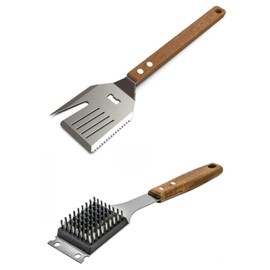 SylviaQian Multi-Function Barbecue Spatula, Bbq Grill Brush for Outdoor Grill, Barbecue Grilling Accessories, Extra Thick Stainless Steel, Wood Handles bbq grill set., SYB12
