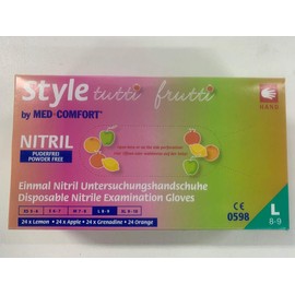 Tuttifrutti Nitrile Disposable Gloves, 96 Gloves in a Dispenser Box, Colour Mix, Pink, Orange, Yellow and Green, Size L