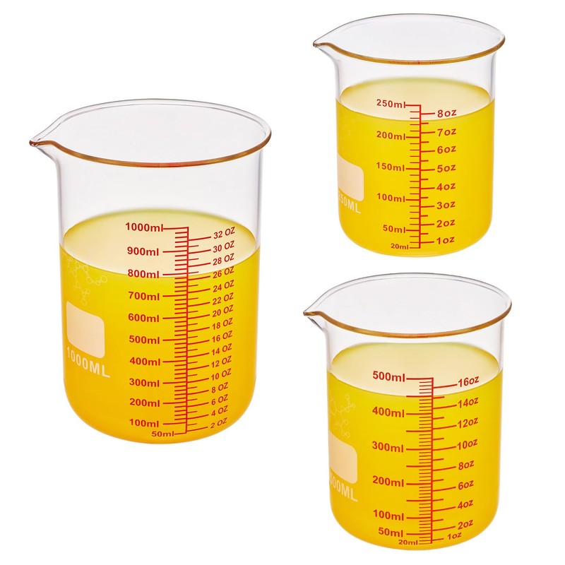 High Borosilicate Glass Measuring Cup Set-V-Shaped Spout，Includes 250ml(8OZ), 500ml(16OZ), and