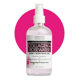 Advanced Clinicals Collagen Rosewater Face Mist Skin Care Reviving & Hydrating Facial Mist for Face | Instant Hydration Face Spray Toner with Pure Rose Water, Collagen, & Natural Extracts, 7.5 Fl Oz