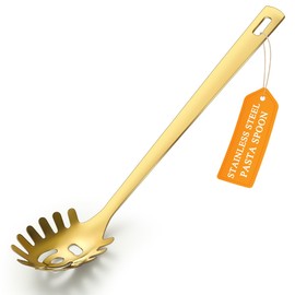 Cuchara espagueti dorada, servidor de pasta ReaNea, cuchara de pasta de acero inoxidable con dientes, tenedor de pasta de metal, tenedor de noddle Gold Accesorios de cocina, utensilios de cocina