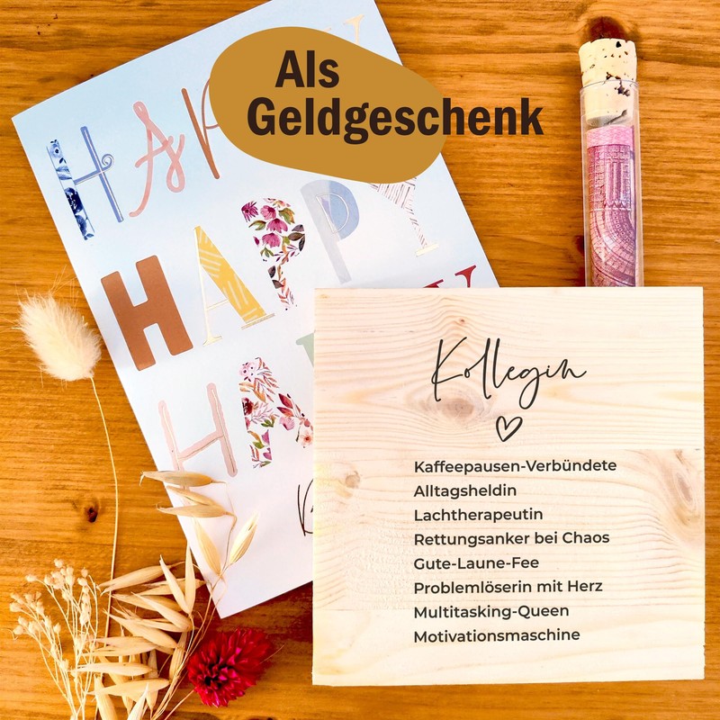 Kollegin Geschenk - Synonyme Kollegin Holzbild + Reagenzglas zum Hinstellen
