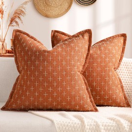 ZWJD Cushion Cover, 50 x 50 cm, Set of 2, Burnt Orange, Soft Polyester Textured Cushion Covers, Decorative Cushion, Flange Edge, Cosy Farmhouse Cushion Covers for Couch, Bed, Sofa, Living Room