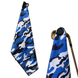 Gbourly Magnetic Golf Towels with Clip, Microfiber Waffle Design, Industrial Strength Magnet for Strong Hold to Golf Bags, Carts & Clubs (Multiple Colors Available) (Blue Camo)