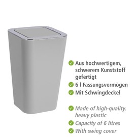 Wenko Candy White Swing Top Bin Cosmetic Bin, Volume: 6 Litres, Polystyrene, 18 x 28.5 x 18 cm