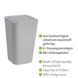 Wenko Candy White Swing Top Bin Cosmetic Bin, Volume: 6 Litres, Polystyrene, 18 x 28.5 x 18 cm