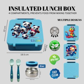 CANAIMA Bento Box for Kids with Thermos -1600ml Leak Proof Lunch Box - Amazing Designs - Microwave-Safe, BPA-Free, Easy to Clean Bento Lunch Box for Kids & Adults - School & Office (Blue Panda)