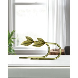 Antique Brass Curtain Holdbacks 2 Pack, Metal Olive Leaf Tiebacks Wall Mounted - Decorative Holders for Drapes & Curtains, Heavy Duty Pull Back Hooks (Antique Brass)