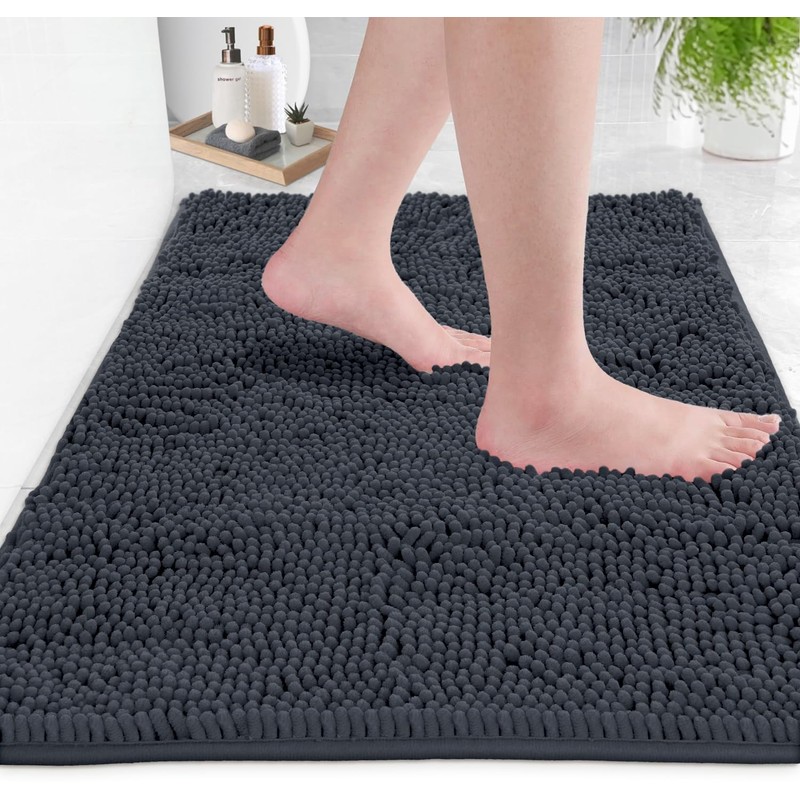 LuxUrux Bath Mat-Extra-Soft Plush Bath Shower Bathroom Rug, 1'' Chenille
