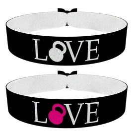 2er Set Kettlebell Love Stoffarmbänder schwarz/weiß pink - Fitness Armbänder - Handmade - Wasserfest und verstellbar - Unisex - Ideales Geschenk für Sportler und Fitnessliebhaber
