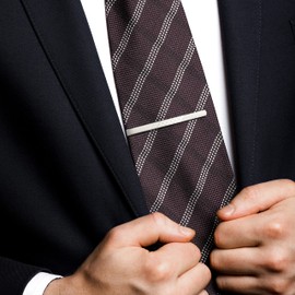 STERLL Men's Tie Clip Slim 925 Silver Checked Gift Box Gift for Friend, Leather, stainless steel