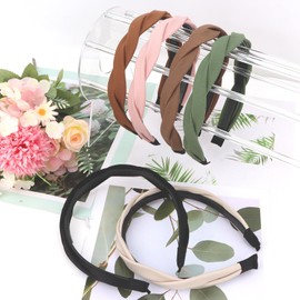 KEUKORZ Wide Braids Headbands - 6Pcs Multicolored Knotted Hairbands for Women’s Thick Hair - Fashion Accessories Women Hair Bands for Makeup Washing Face(5 Colors)