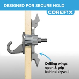 Corefix Spike, Heavy Duty Wall Hook Anchor Kit for Mirrors, Pictures and Canvas' Up to 110lbs in Drywall or Up to 132lbs in Masonry Walls. Easy to Install (Silver Finish)