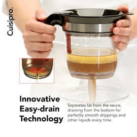 Cuisipro Fat Separator with Bottom Release, Plastic, 4 Cup Strainer with Handle, Grease Strainer Dishwasher Safe, Oil Separator for Kitchen