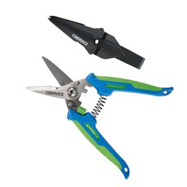 CEERAYZ 185mm Notch Scissors All Purpose Heavy Duty, Garden Shears, Scissors for DIY Projects, Office, Production Lines, Pruning, with Protective Sheath (Blue/Green)