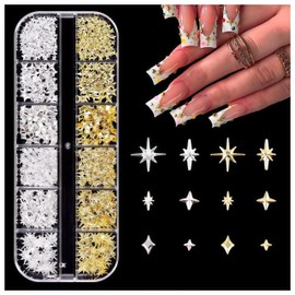 BBATT-HAPPY Nail Charms, Gold Silver Alloy Stars, Starburst Decoration for Acrylic Nails