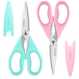 iBayam Kitchen Scissors - All Purpose Heavy Duty Meat Scissors, Poultry Shears, Dishwasher Safe, Stainless Steel, 2-Pack, Pastel Pink, Mint Blue