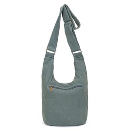 Women's large capacity Hippie Crossbody Bag Top Zip Large Size Canvas Sling Bag Jacquard cloth Handmade Bags (Denim Green)