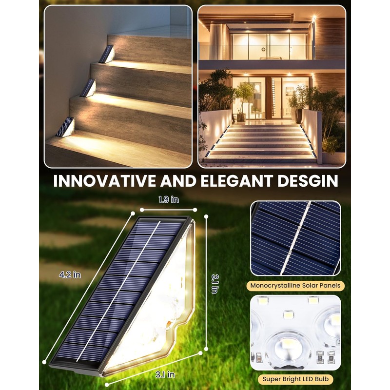 BSTOT Solar Powered Step Lights for Outside Waterproof Led, Deck