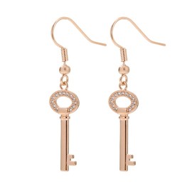 Key Dangle Earring for Women, Hypoallergenic Medical Hook Silver Plated and Rose Gold Drop Earrings with Zircon Crystal Jewelry Gift for Mom, Friends