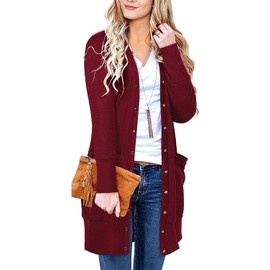 II ININ Women Cardigans for Women UK Ladies Long Cardigan Fall Lightweight Knit Cardigan Dark Red