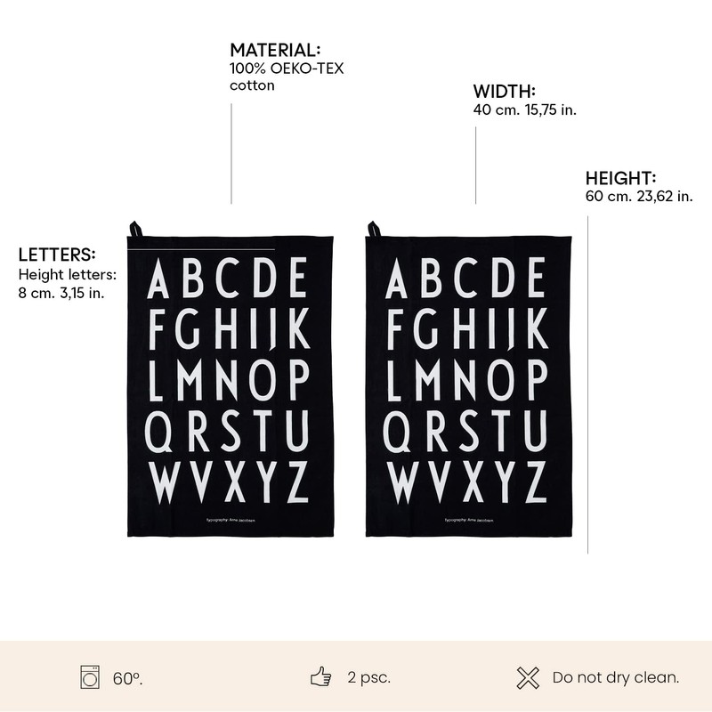 Design Letters Classic Tea Towel (Black) - 100% Cotton, Oeko-Tex