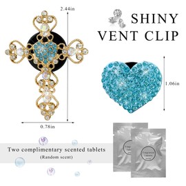 SHMZK 2 PCS Bling Car Vent Clip, Crystal Rhinestone Cross and Heart Car Air Fresheners Vent Clips, Diamond Car Air Conditioner Outlet Decoration Charm for Women, Car Accessories (Blue)