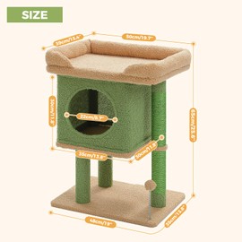 PAWZ Road Cat Tree for Indoor Cats, 26 Inches Cactus Cat Tower with Large Perch, Private Condo, Small Cat Condo with Spring Ball & 2 Scratching Posts for Cats